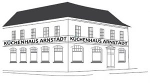 Skizze des Küchenhaus Arnstadt Gebäudes mit Schriftzug