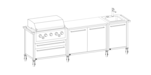 Modul Burnout Küche mit gasgrill links und Spüle rechts