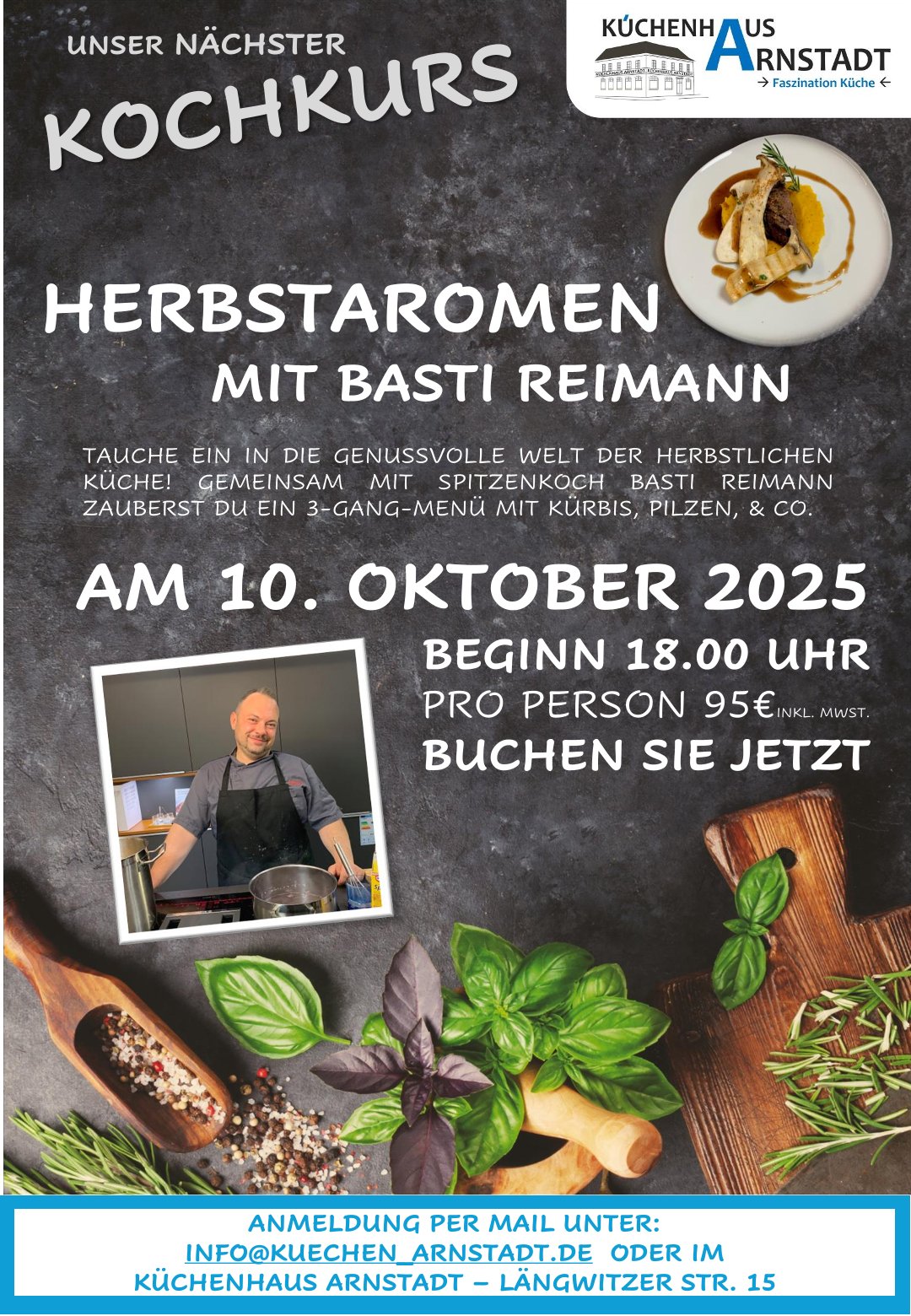 Kochkurs „Herbstaromen“ mit Basti Reimann am 10. Oktober 2025 im Küchenhaus Arnstadt